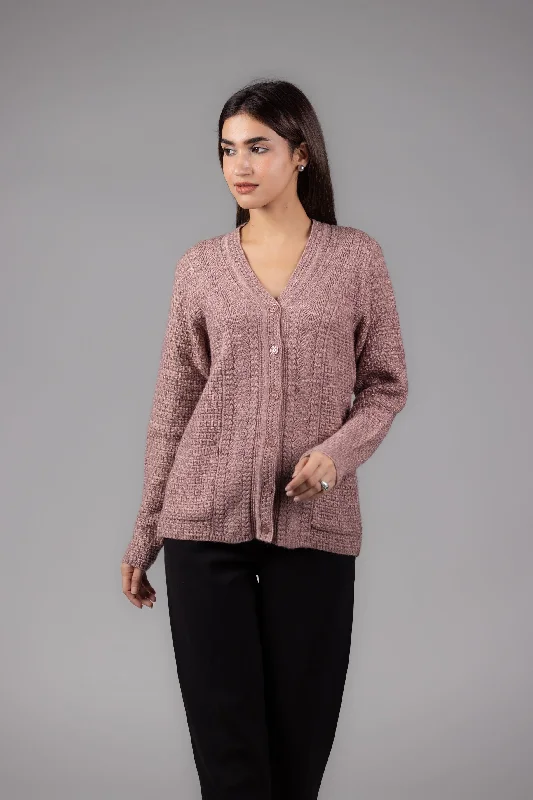 Woolen Self Design Cardigan With Front Buttons