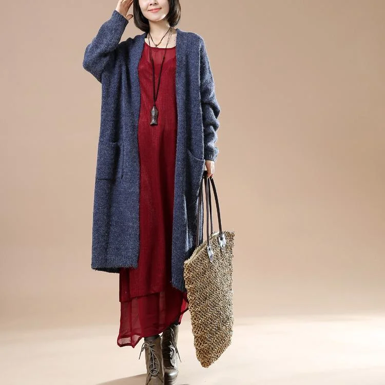 Oversized long coats sweater cardigans in blue