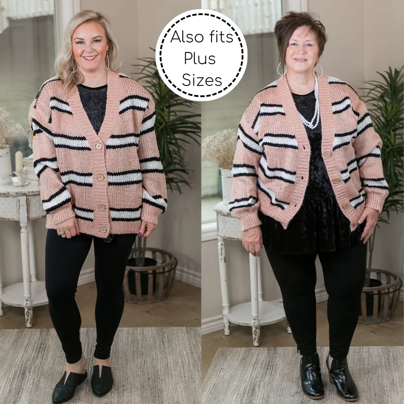 It's A Beautiful Day Over Size Stripe Button Up Knit Cardigan in Blush Pink