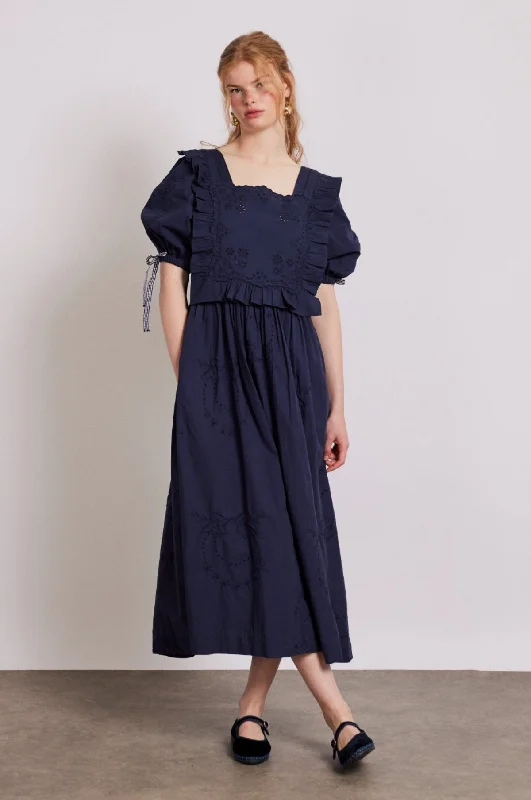 Rhea Dress Navy Broderie