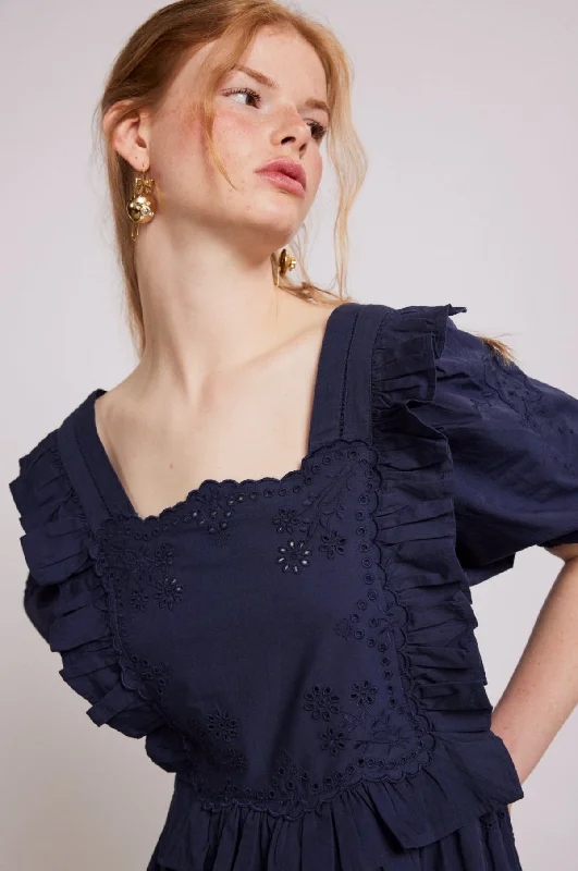 Rhea Dress Navy Broderie