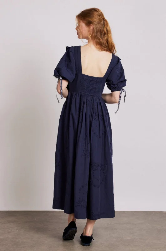 Rhea Dress Navy Broderie