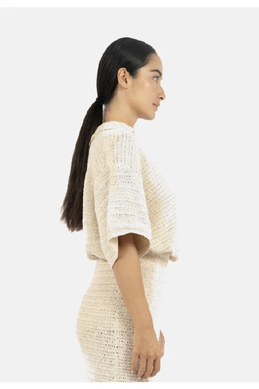 Sedona Crochet Polo Top in Natural