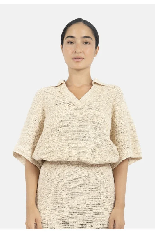 Sedona Crochet Polo Top in Natural