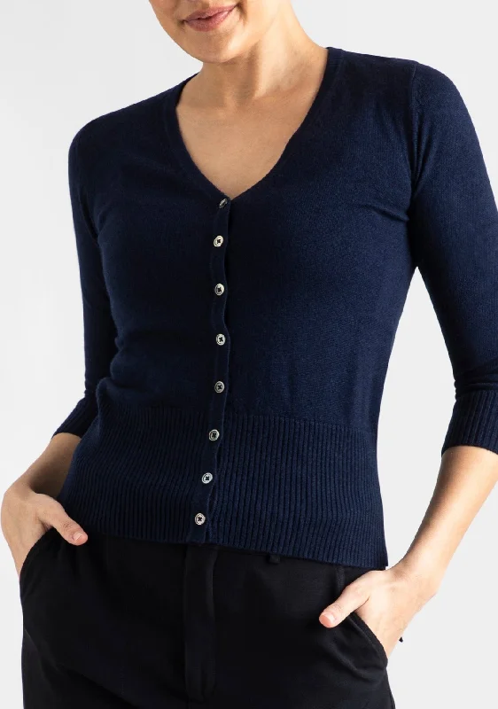 Silk + Cashmere Audrey Cardigan in Navy