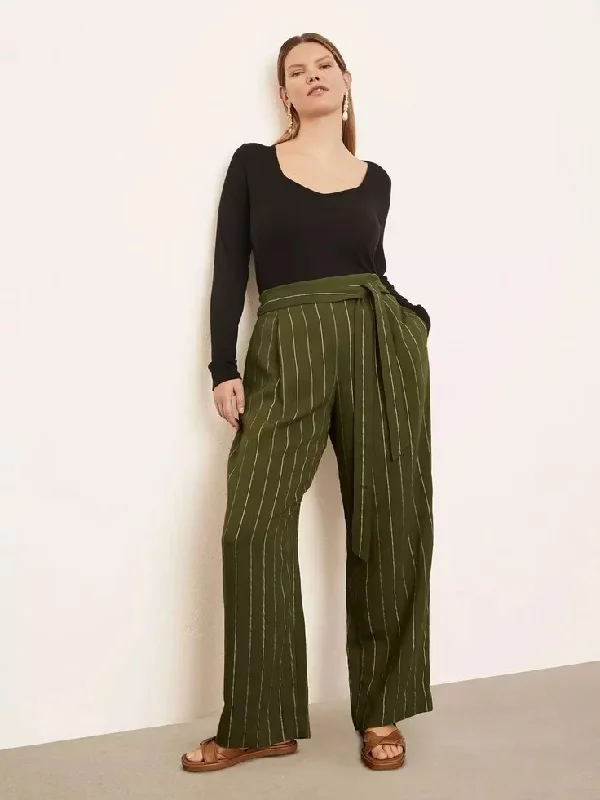 Soft Stripe Belted Pull On Pants