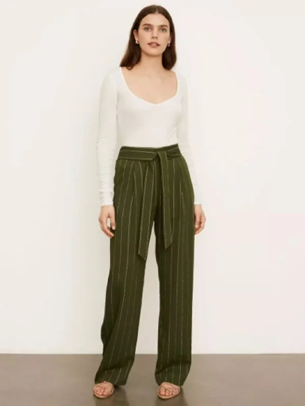 Soft Stripe Belted Pull On Pants