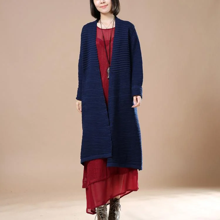 Solid navy knit cardigans oversize sweaters woman