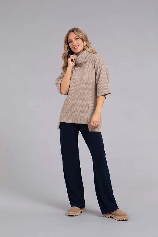 Step Hem Elbow Sleeve Rib Sweater | Camel