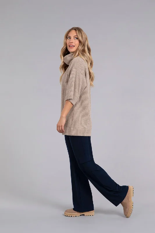 Step Hem Elbow Sleeve Rib Sweater | Camel