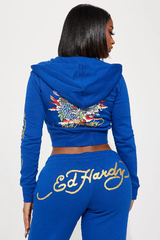 Tiger Lotus Ed Hardy Zip Front Hoodie - CobaltBlue