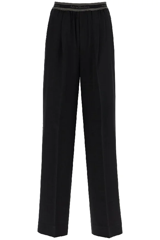 wide twill pants with elastic waistband AK0826 BLACK