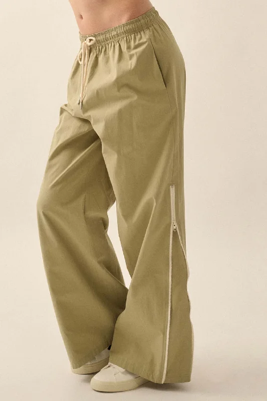 Zip It Up Side-Zip Wide-Leg Drawstring Pants