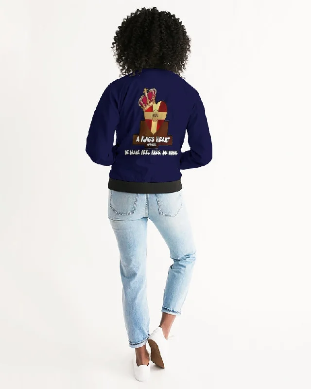 AKH Navy Blue & Black Women's Bomber Jacket